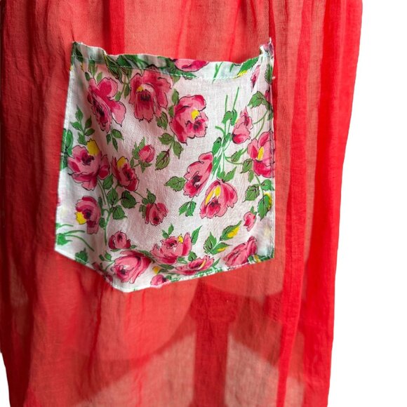 Vintage Hostess Half Apron Nylon Sheer w Floral Pocket & Ric Rac Trim Handmade - Picture 3 of 10